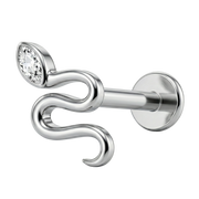 Titanium Decorative Labret - Snake with Cubic Zirconia