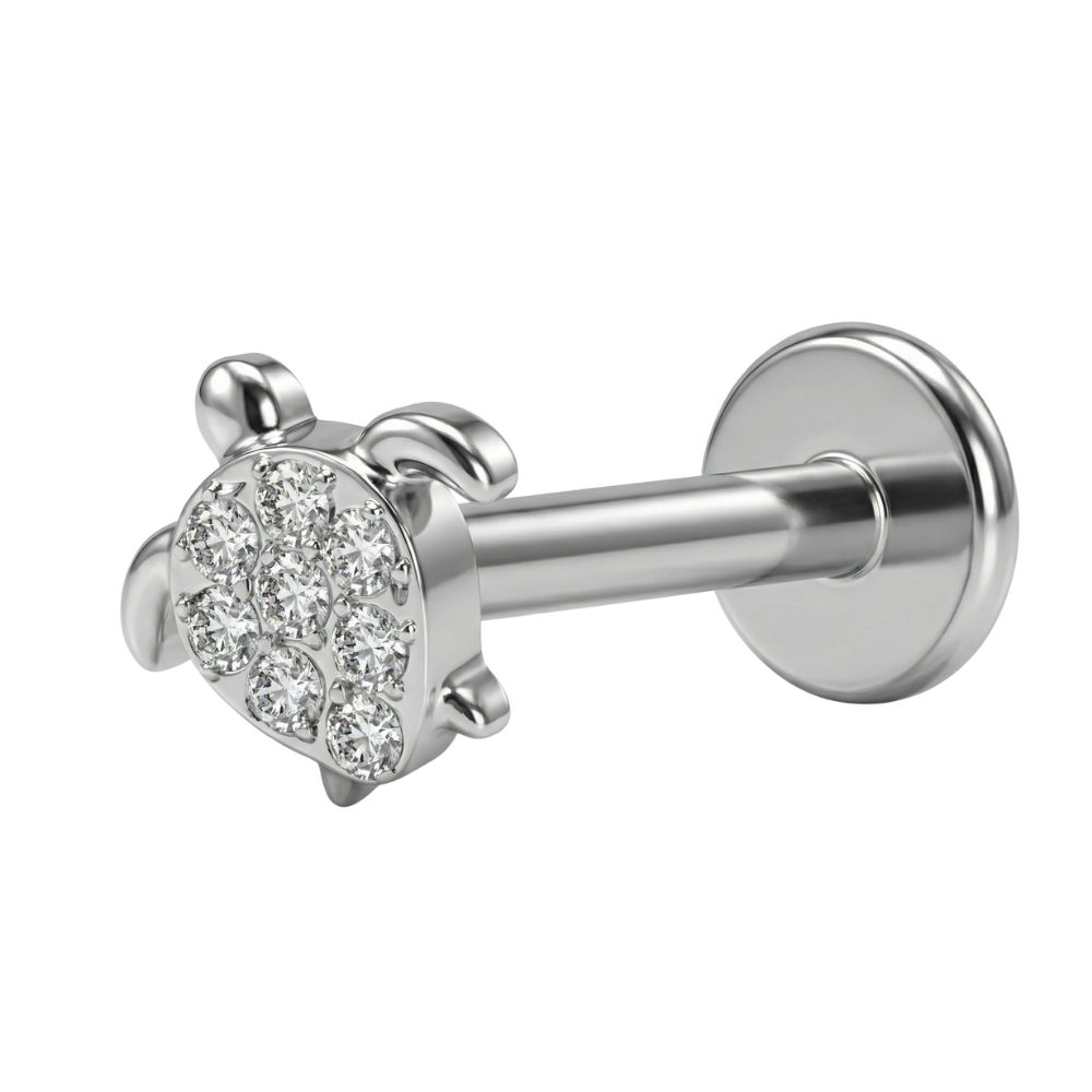 Titanium Decorative Labret - Turtle with Cubic Zirconia