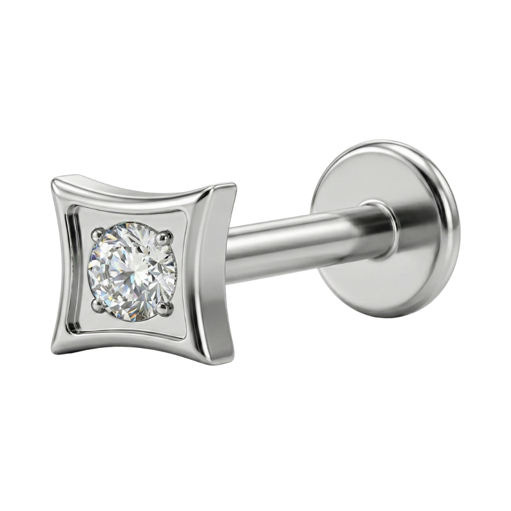 Titanium Decorative Labret - Square with Cubic Zirconia