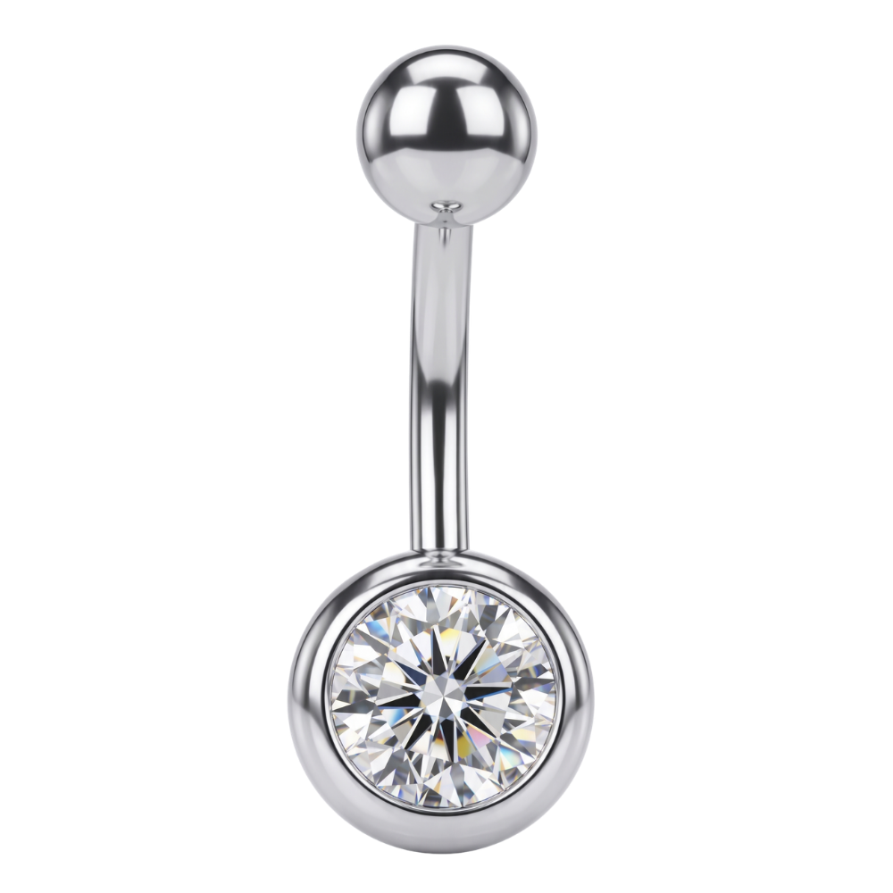 Stalowy Kolczyk Do Pępka - Kuleczka & Cyrkonia