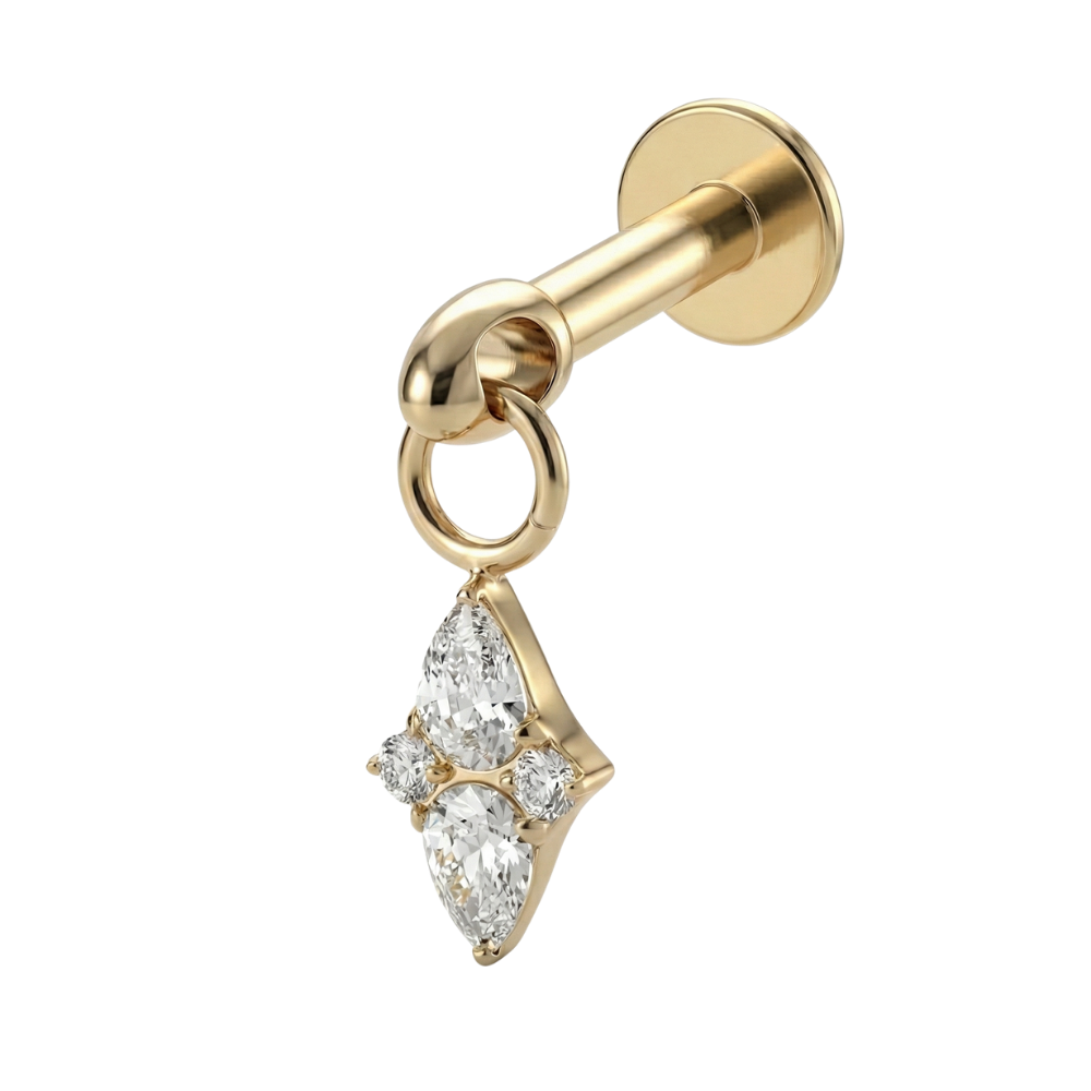 Titanium Decorative Labret - Rhombus with Pendant and Cubic Zirconia