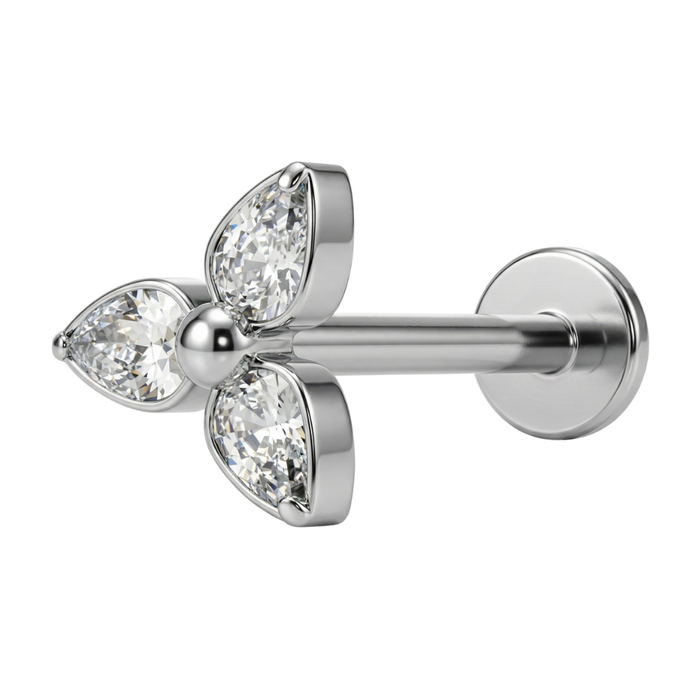 Labret Décoratif en Titane - Trois Strass avec une Boule
