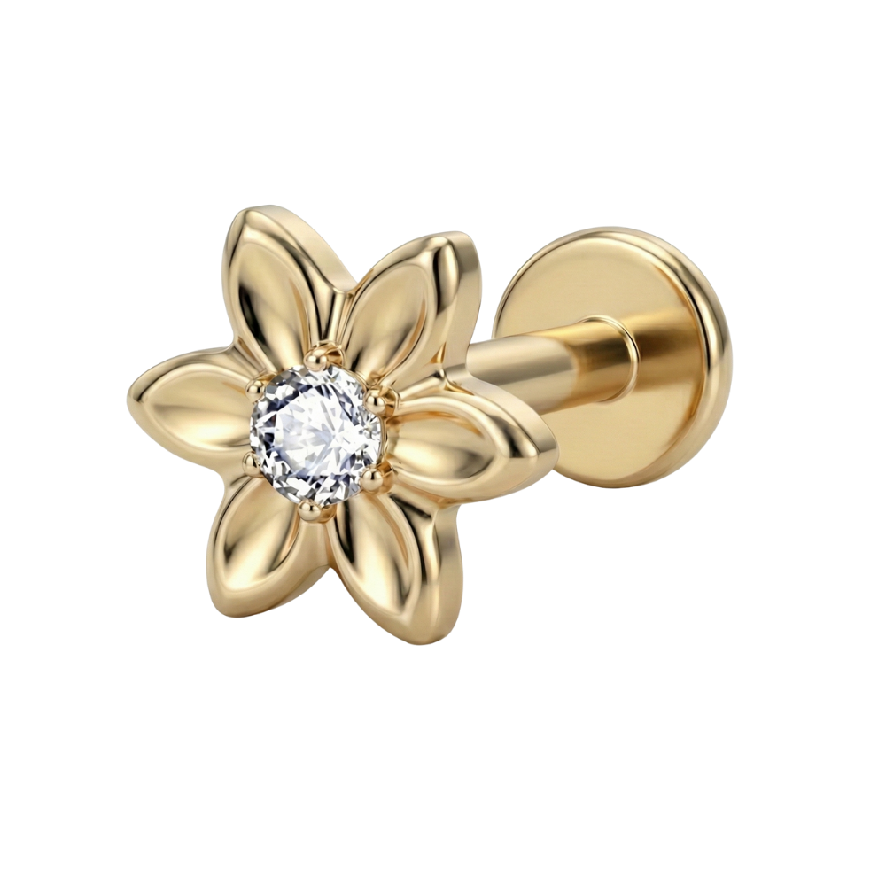 Titanium Decorative Labret - Flower with Cubic Zirconia