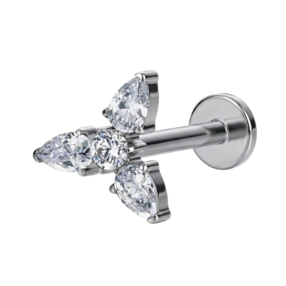 Decorative Titanium Labret - Leaves with Cubic Zirconias