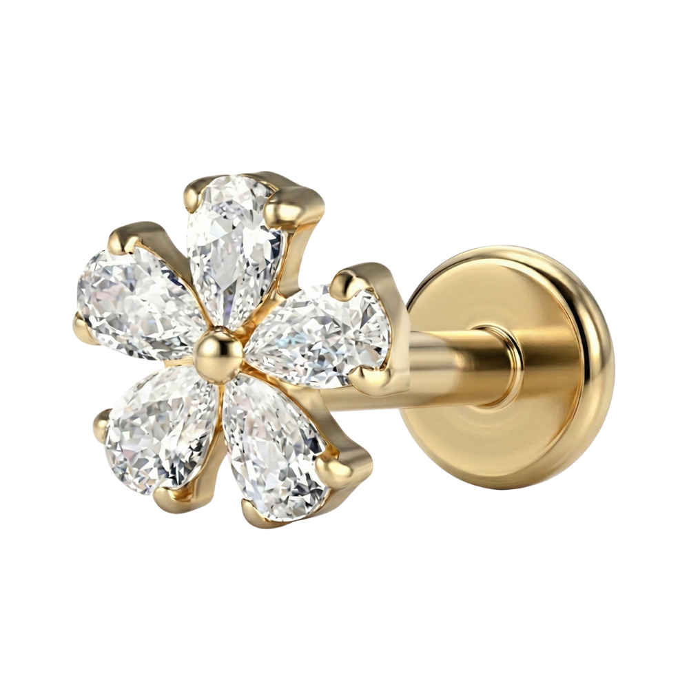 Labret Décoratif En Titane - Fleur Avec Zircons