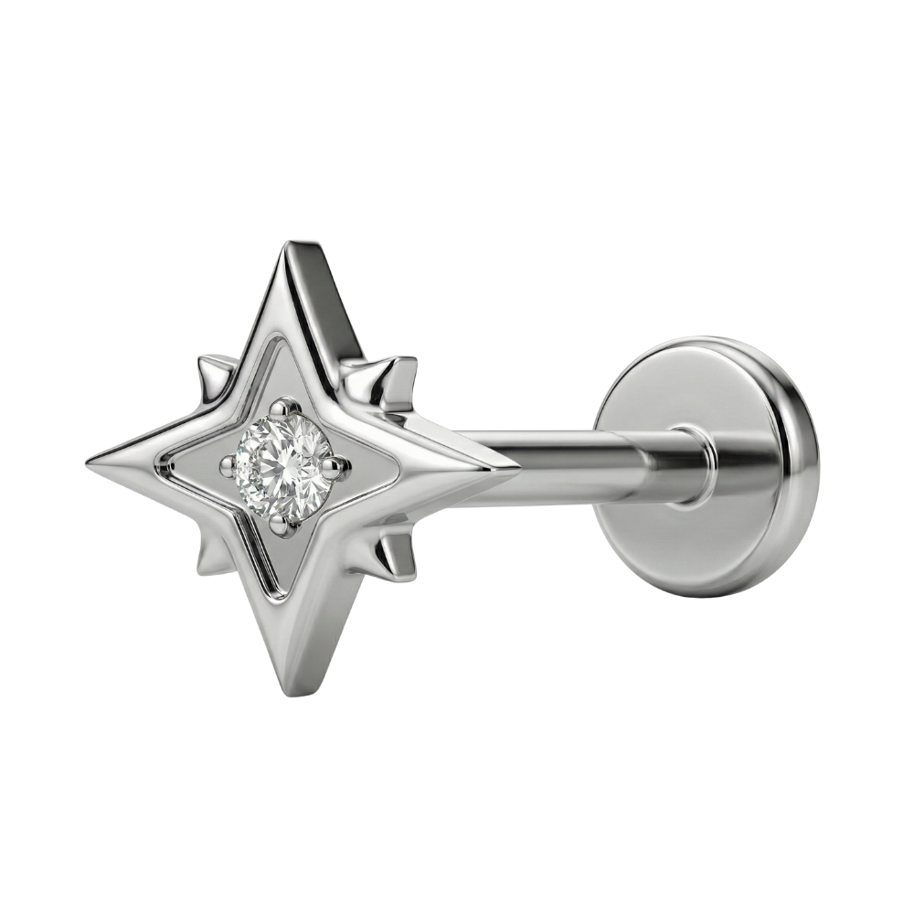 Titanium Decorative Labret - Star with Cubic Zirconia