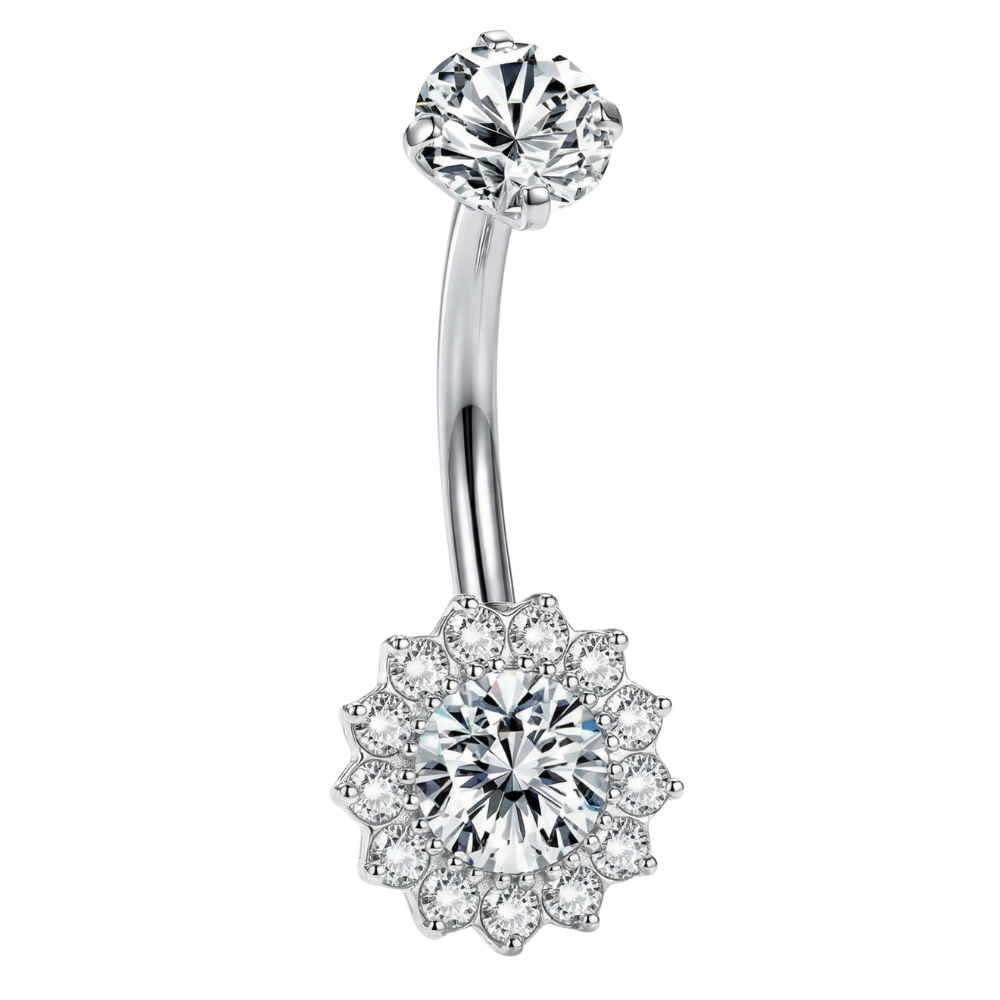Piercing Nombril Titane - Fleur Zircone Cubique