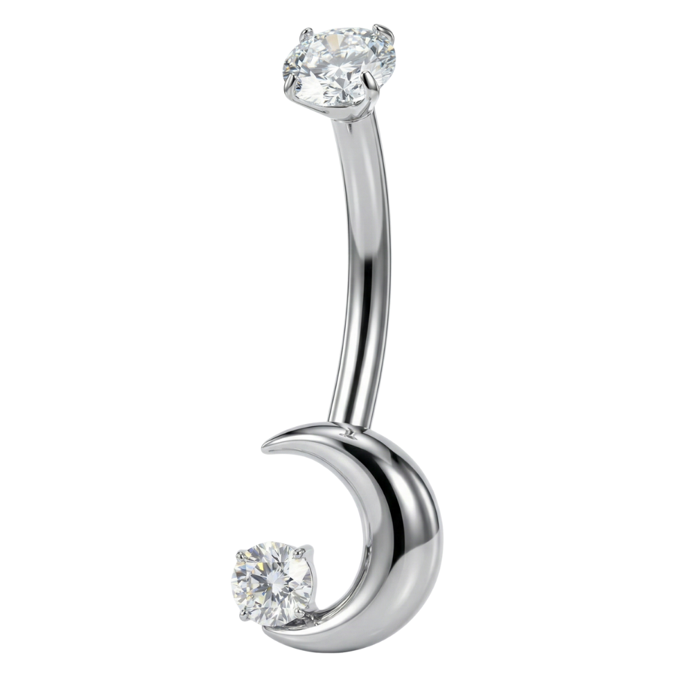 Piercing Nombril Titane - Lune Avec Zircon Cubique