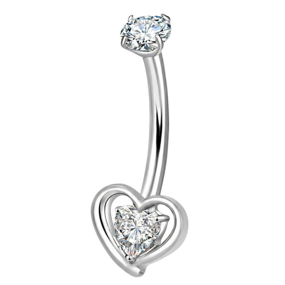 Piercing Nombril Titane - Coeur Avec Zircon Cubique