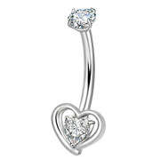 Piercing Nombril Titane - Coeur Avec Zircon Cubique