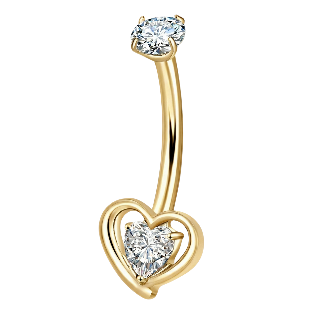 Piercing Nombril Titane - Coeur Avec Zircon Cubique