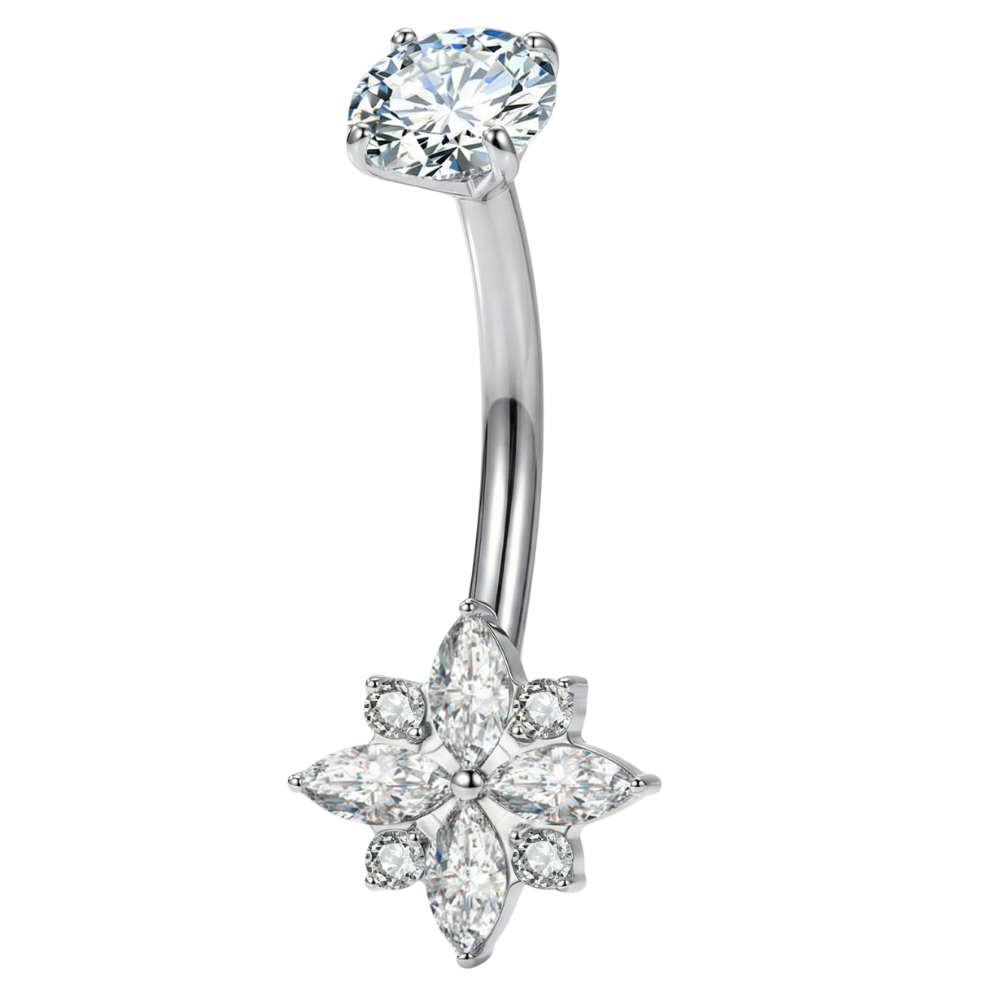 Piercing Nombril Titane - Fleur Avec Zircon Cubique