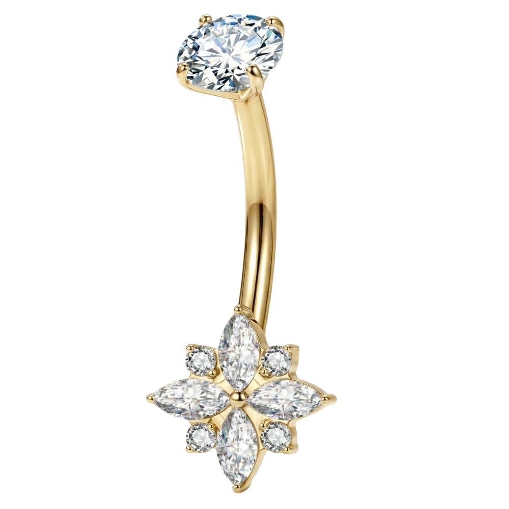 Piercing Nombril Titane - Fleur Avec Zircon Cubique