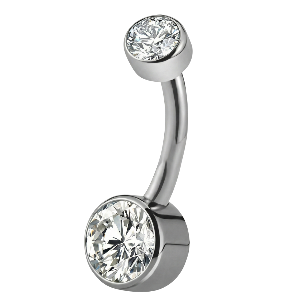 Titanium Belly Button Ring - Two Cubic Zirconias