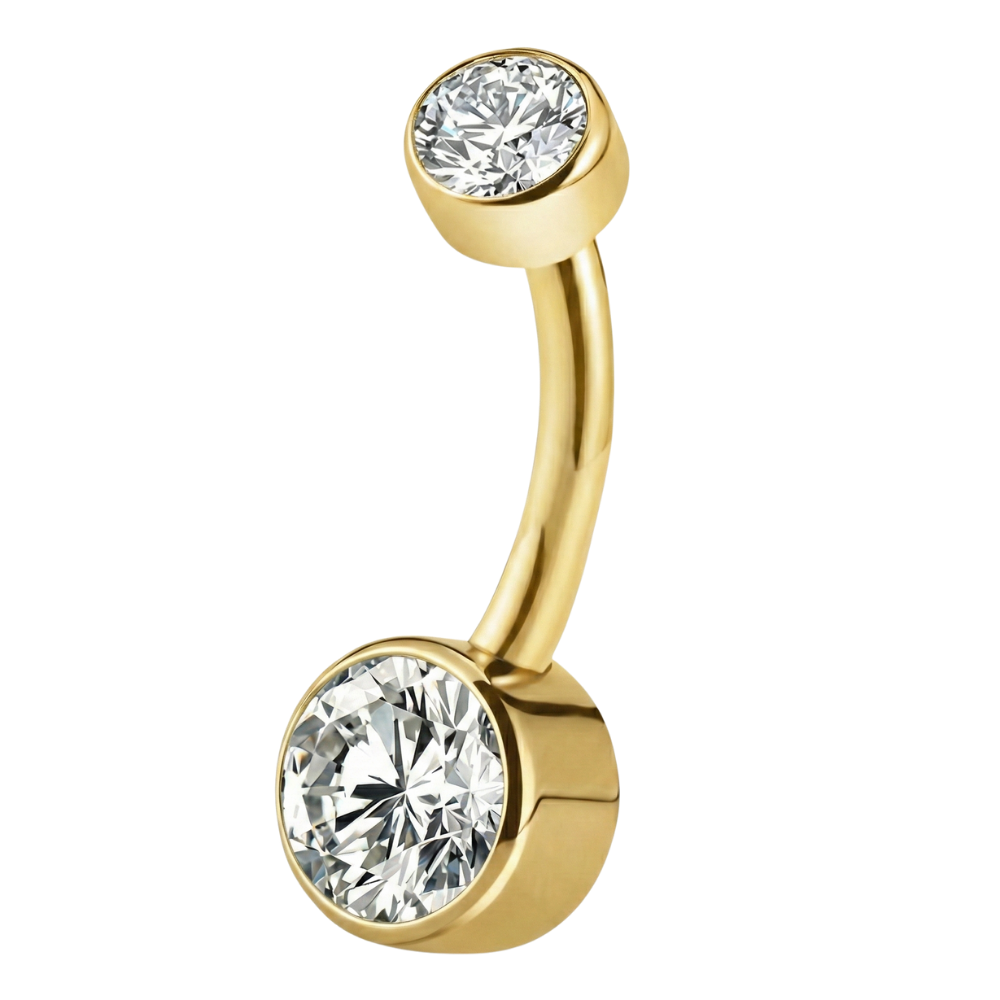 Titanium Belly Button Ring - Two Cubic Zirconias