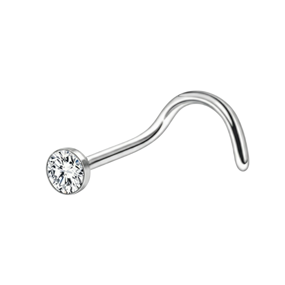 Twisted Titanium Nose Ring - With Cubic Zirconia