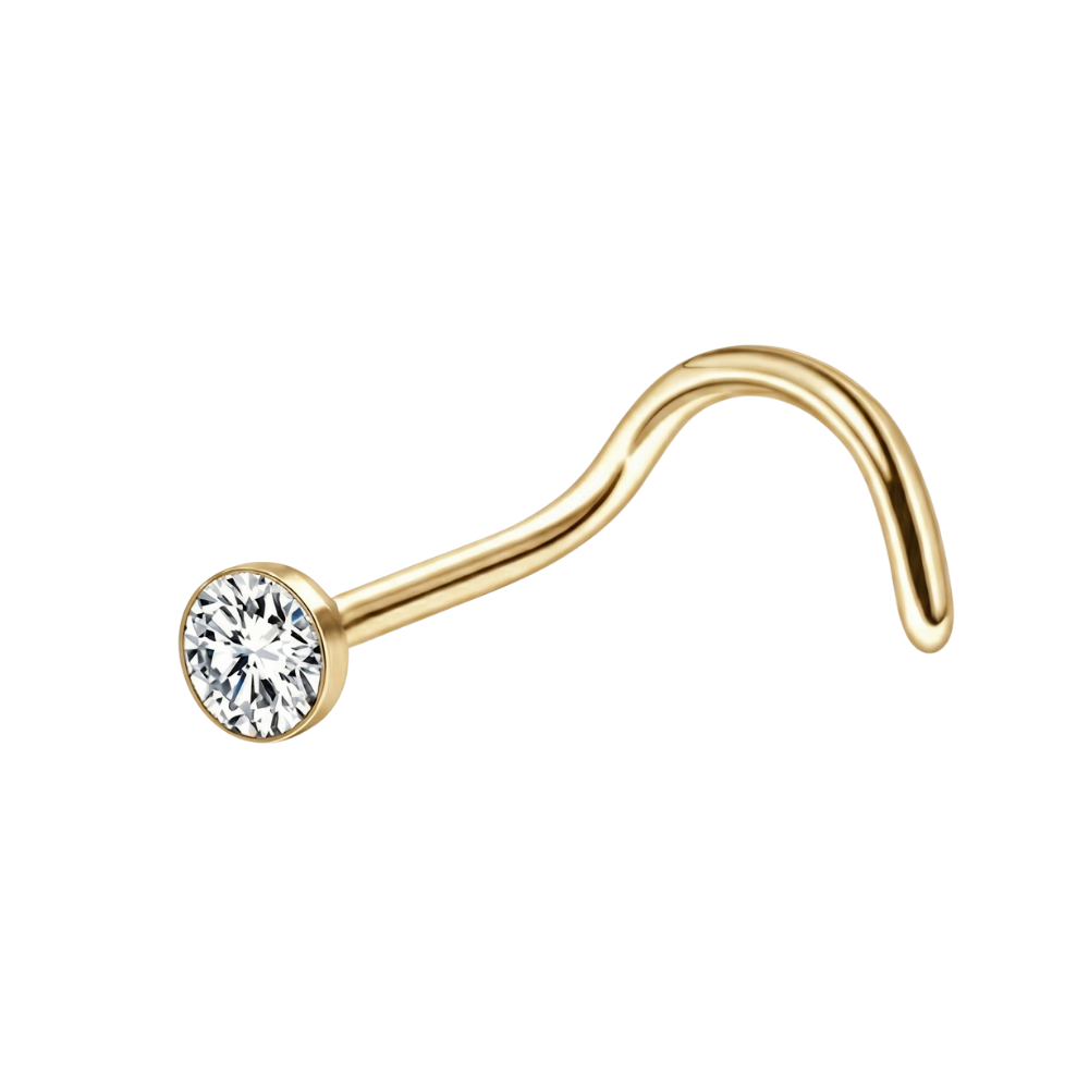 Twisted Titanium Nose Ring - With Cubic Zirconia