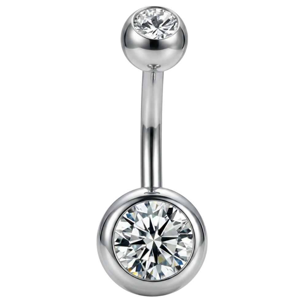 Titanium Belly Button Ring - Balls with Cubic Zirconias