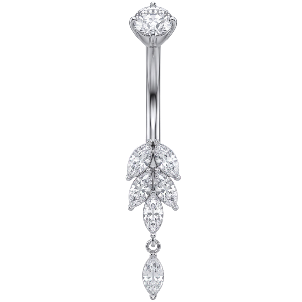 Steel Navel Ring - Leaf with Pendant