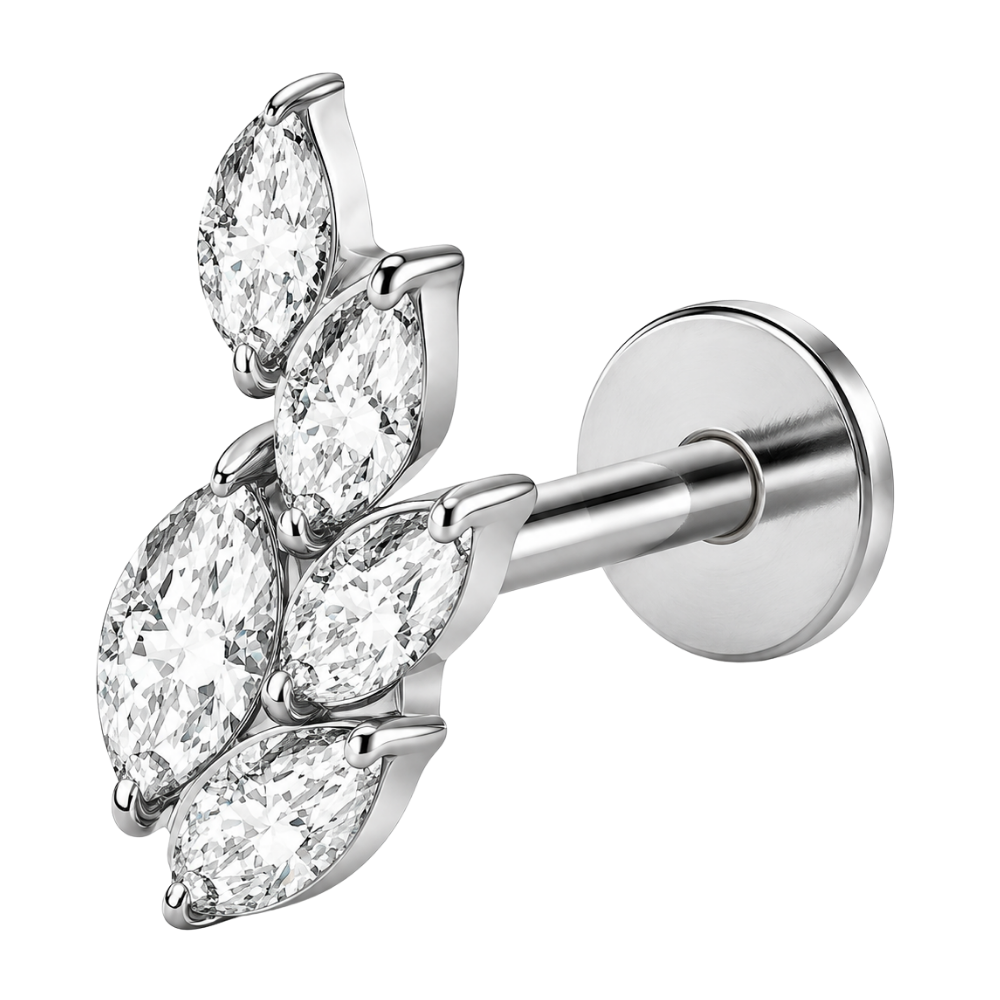Labret Ozdobny Lisc 5 Cyrkonii