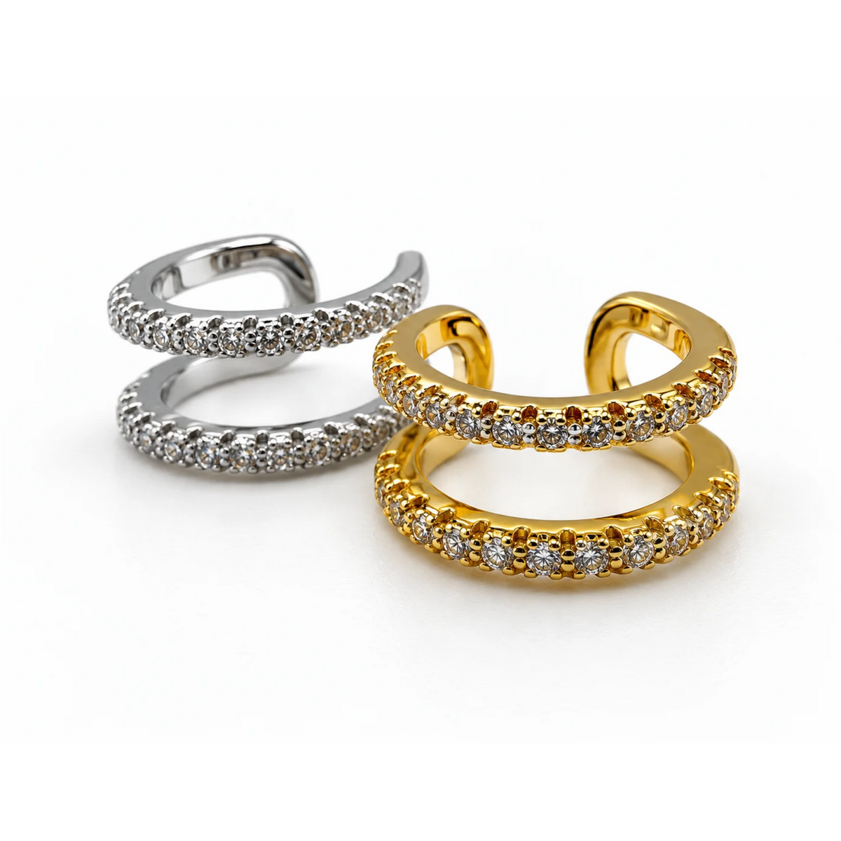 Nausznica Podwójna z Dwoma Rzędami Cyrkonii - Ear Cuff
