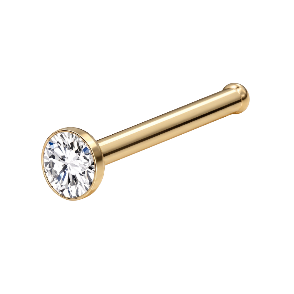Anneau de nez simple en titane, zircone cubique plate, or