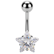 Stalowy Kolczyk Do Pępka - Cyrkonia w Kształcie Gwiazdki