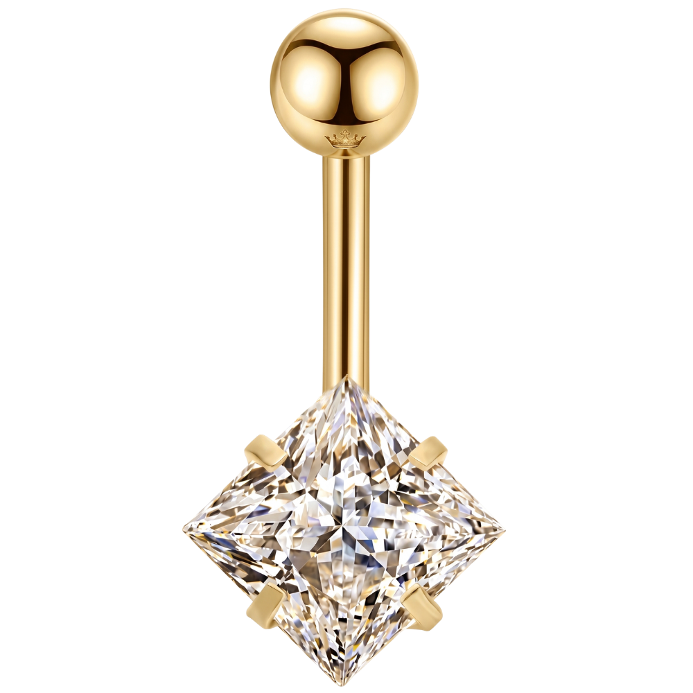 Stalowy Kolczyk Do Pępka - Prostokątna Cyrkonia