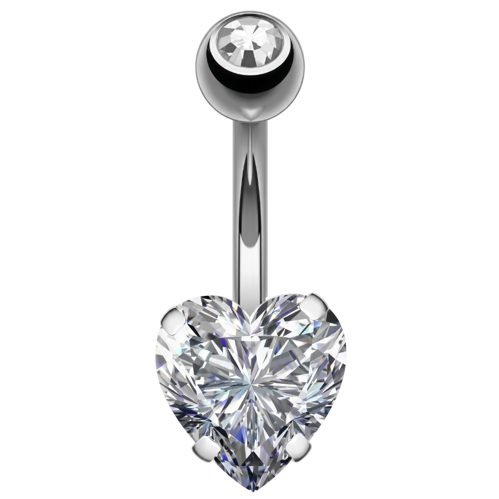 Stalowy Kolczyk Do Pępka - Cyrkonia w Kształcie Serca