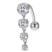 Boucle d'oreille nombril en titane quatre zircons argentés