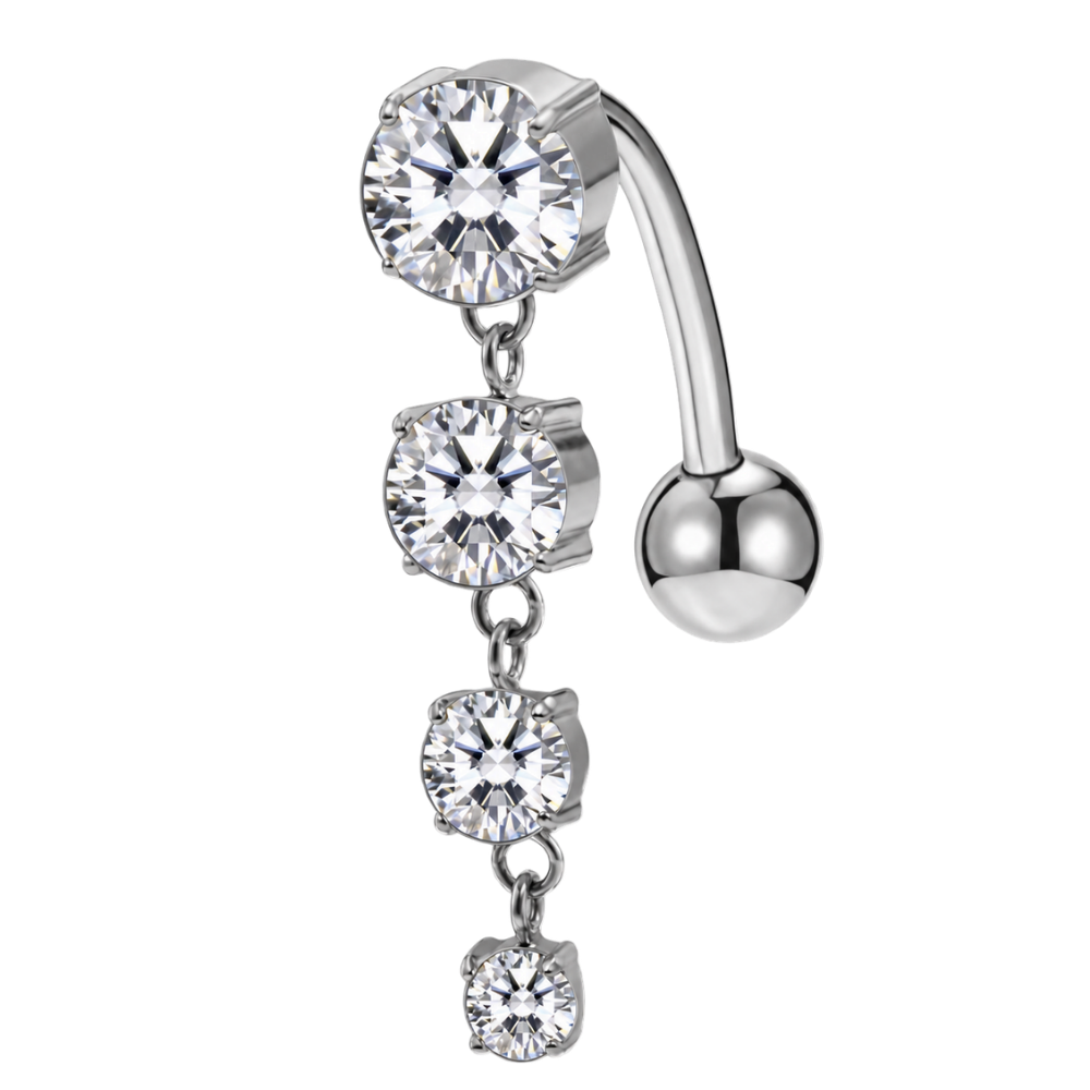 Boucle d'oreille nombril en titane quatre zircons argentés
