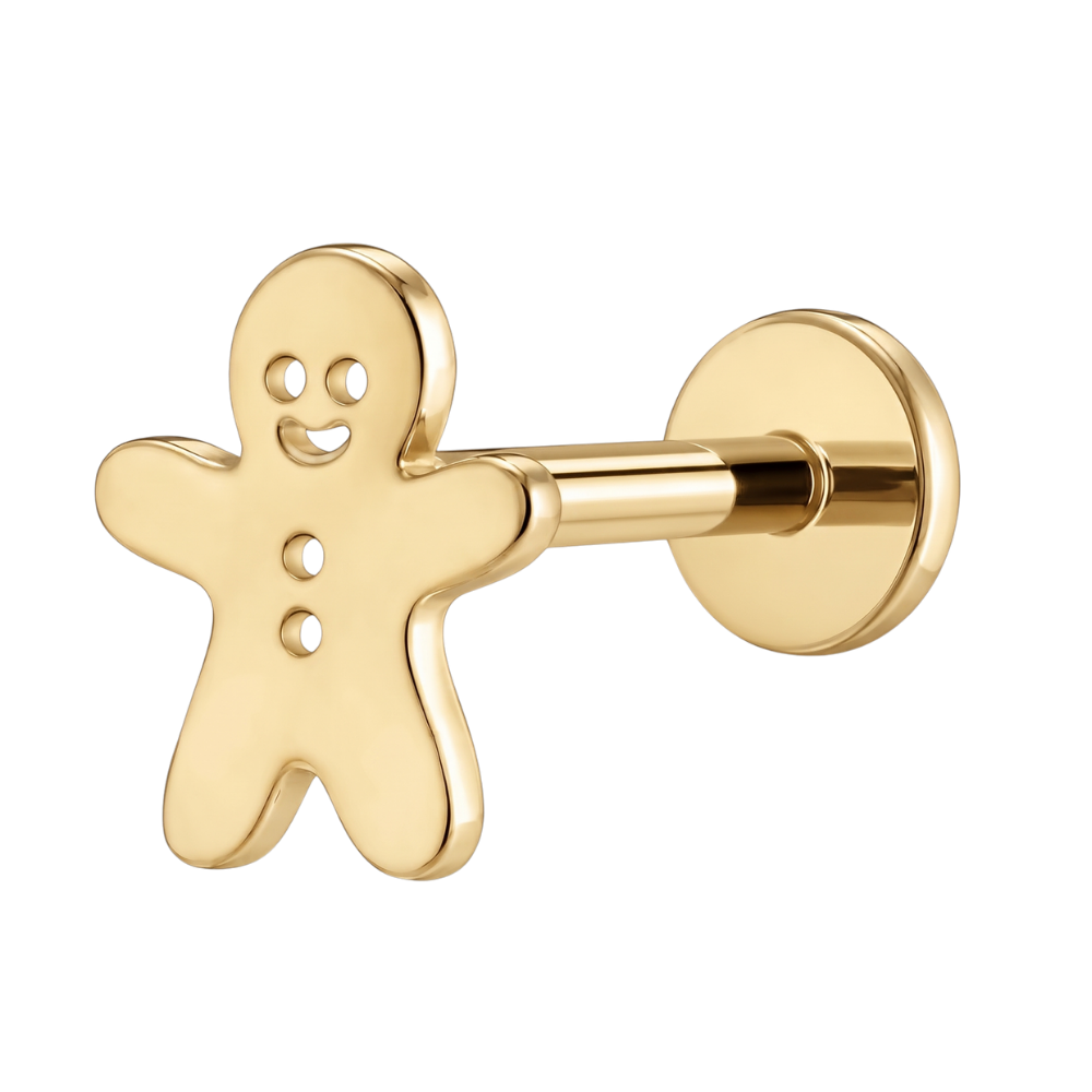 Boucle d'oreille labret pour piercing en or avec motif biscuit