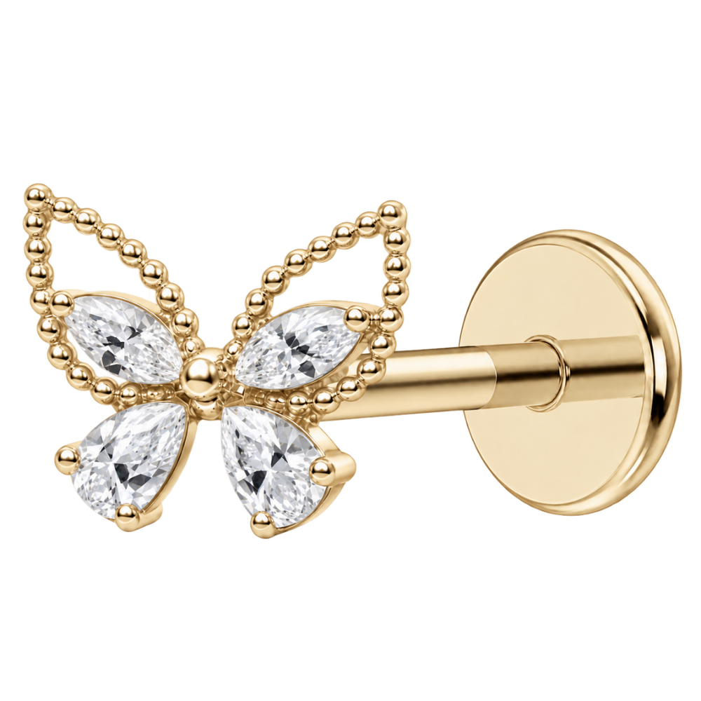 Titanium Labret Decorative Zircon Butterfly with Gold Balls