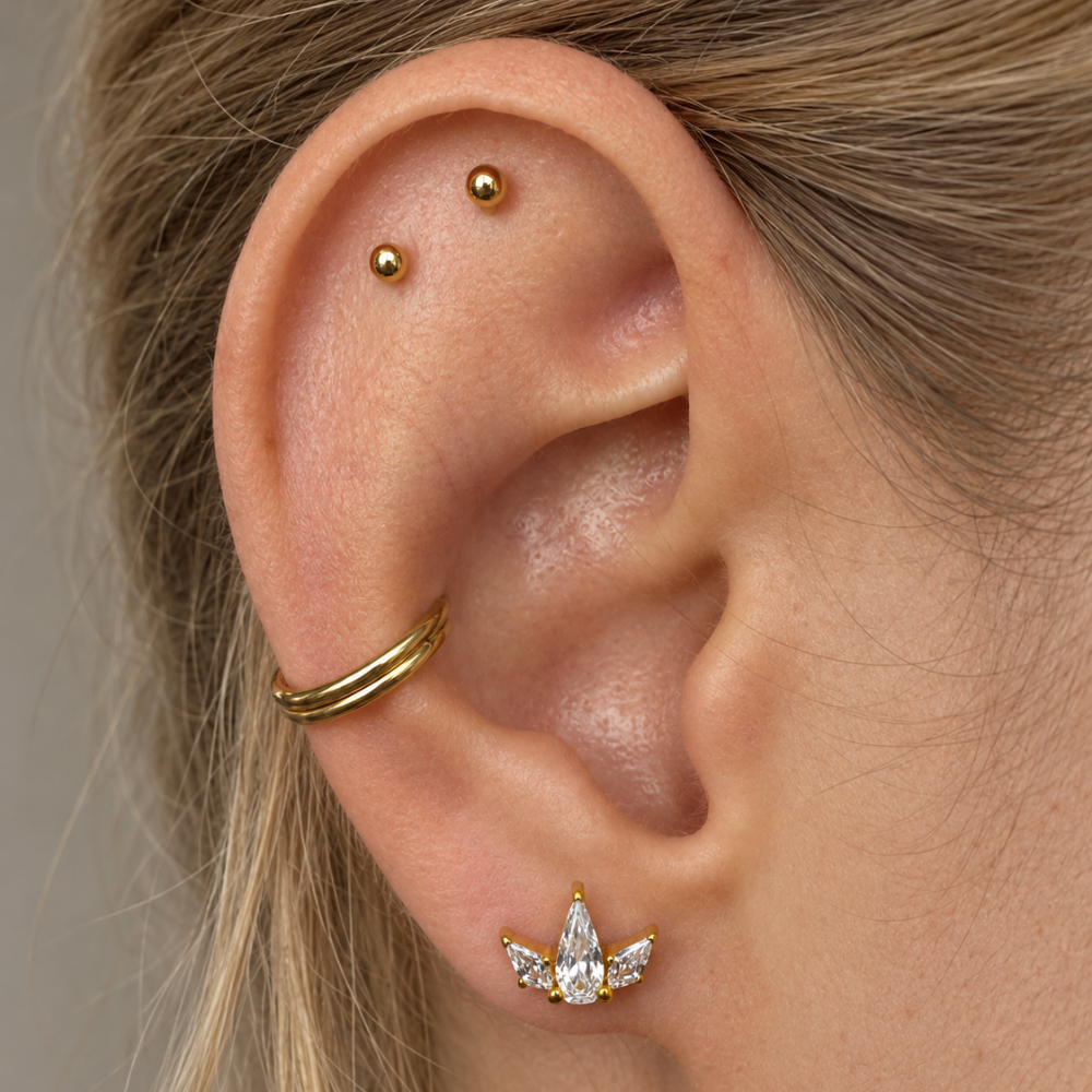 Titanium Decorative Labret with Triangular Cubic Zirconia on the Ear