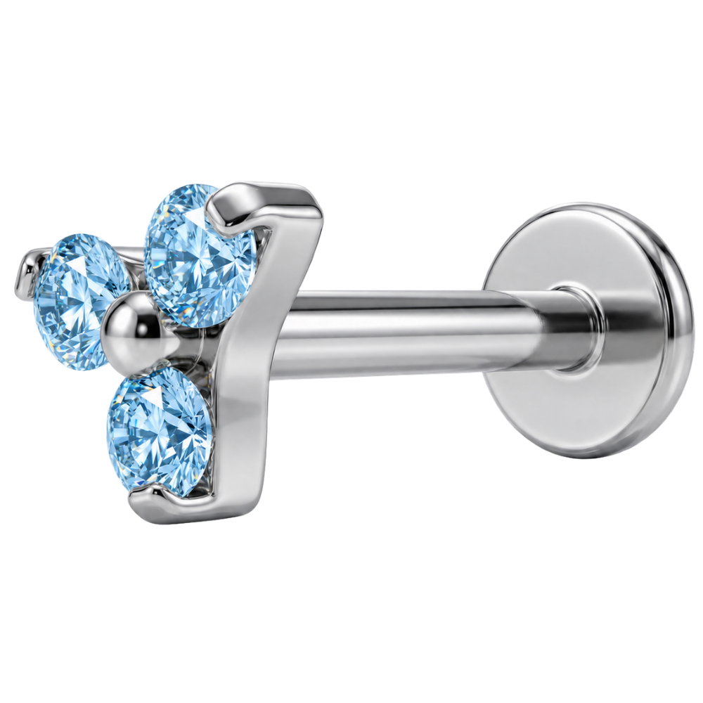 Labret en Titane Décoratif Trois Zircons Bleus