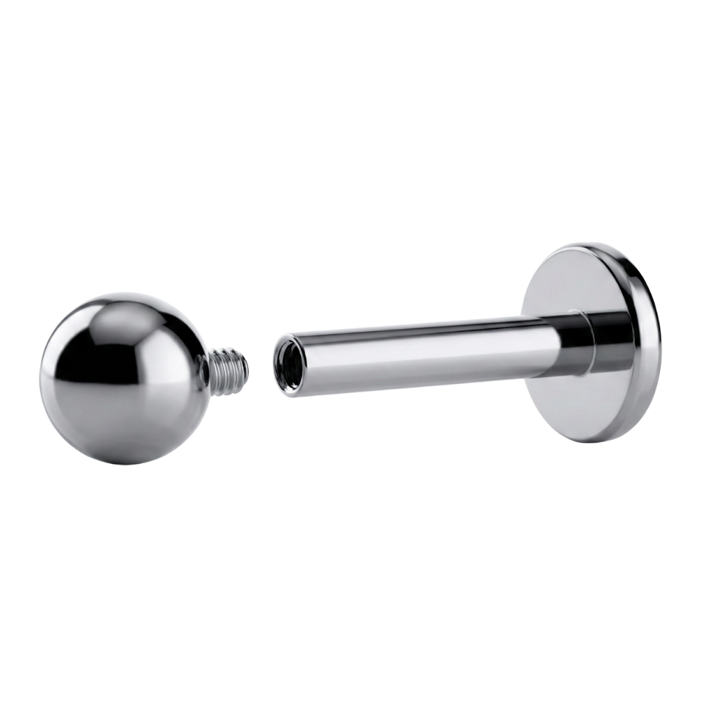 Labret en titane avec bille filetée intérieurement