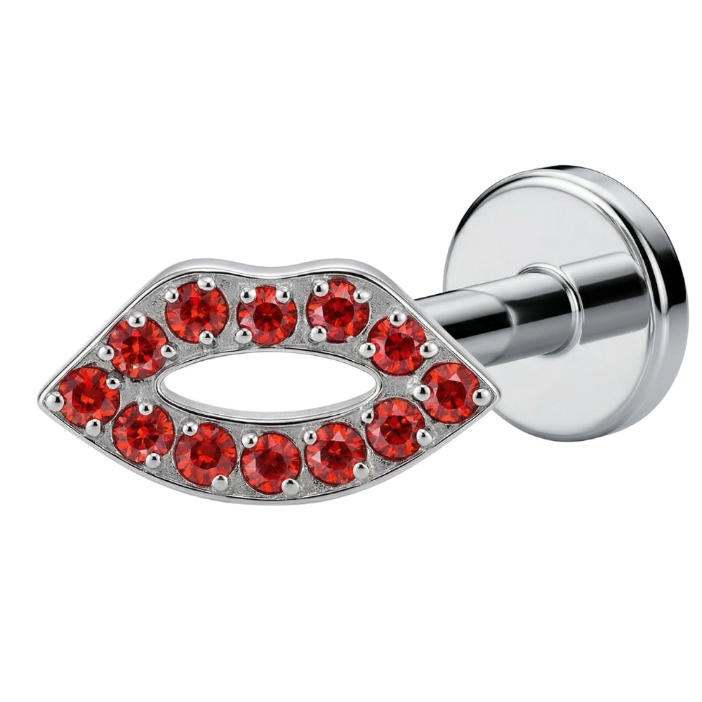 Labret Décoratif en Titane - Lèvres Rouges avec Zircons