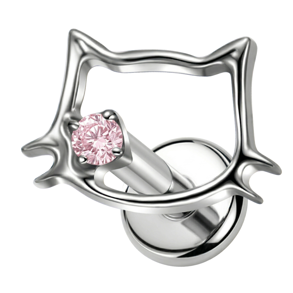 Labret Décoratif en Titane - Chaton avec zircons cubiques