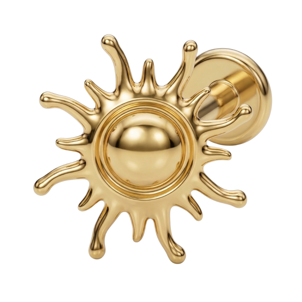 Labret Décoratif en Titane - Soleil avec Rayons