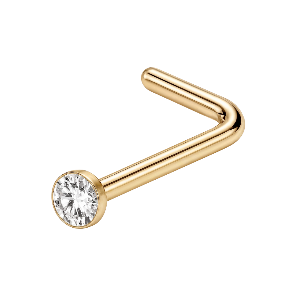 Anneau de nez incurvé en titane, zircone cubique plate, or