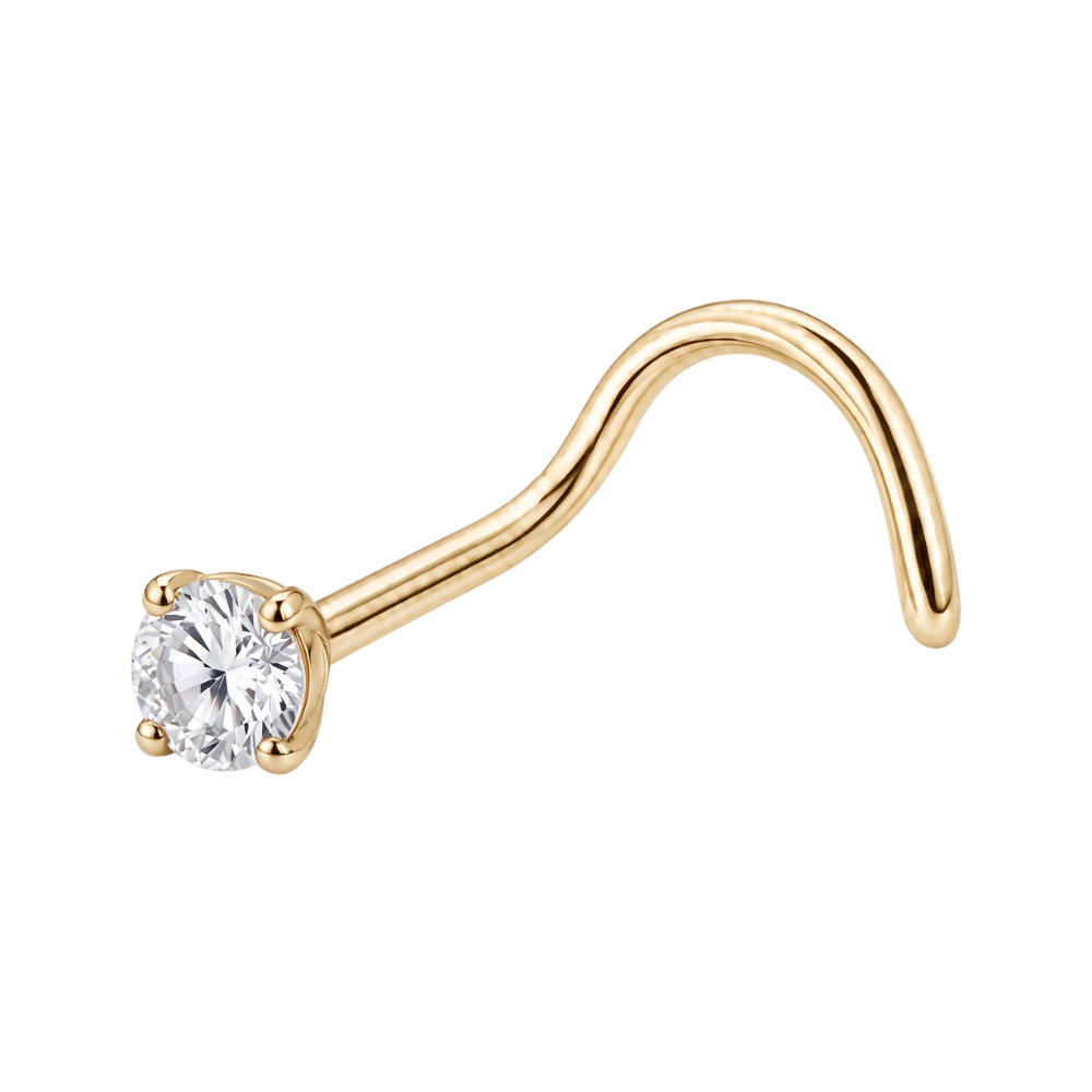 Anneau de nez vissé en titane, zircone cubique plate, doré
