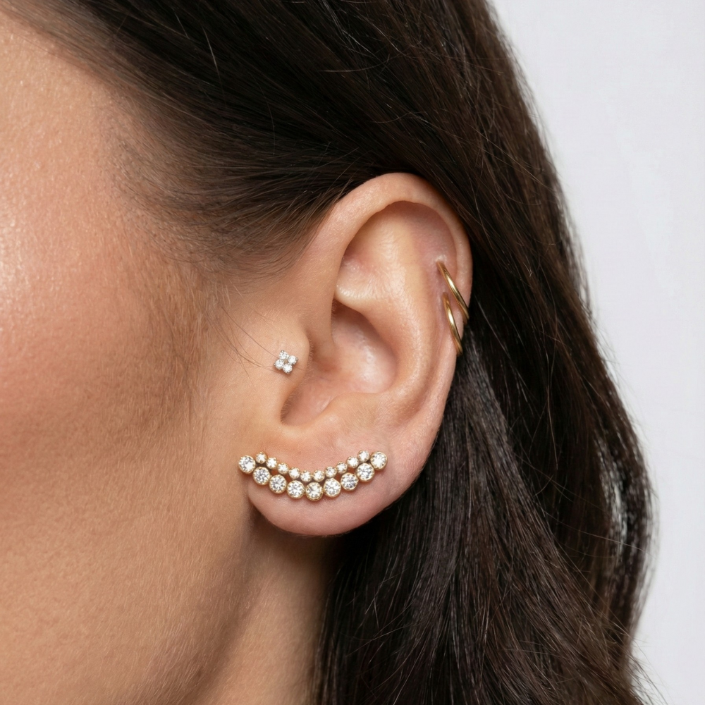 Labret Décoratif En Titane - Double Arceau Avec Zircones Cubiques