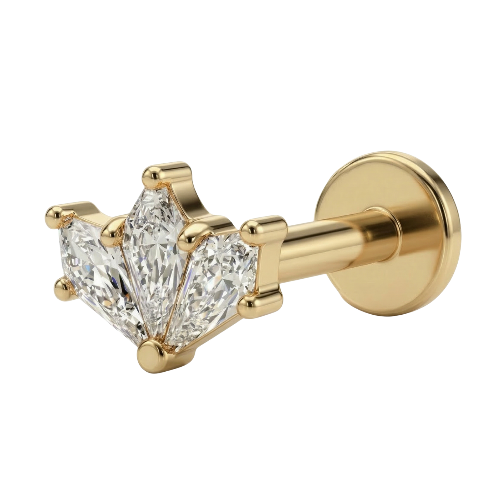 titanium labret with a row of gold zircons