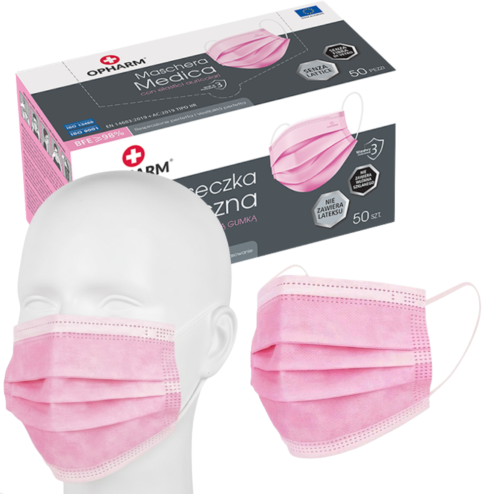Disposable Surgical Masks Pink - 50 pieces